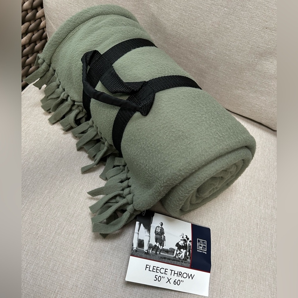New Fleece Throw, 50x60” Carrier Straps. Warmth w/o Weight. UltraSoft. EasyCare.
